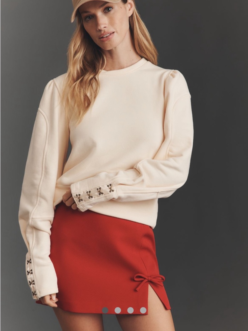 Anthropologie Puff-Sleeve Fastened Sweatshirt Size L Cream NWT